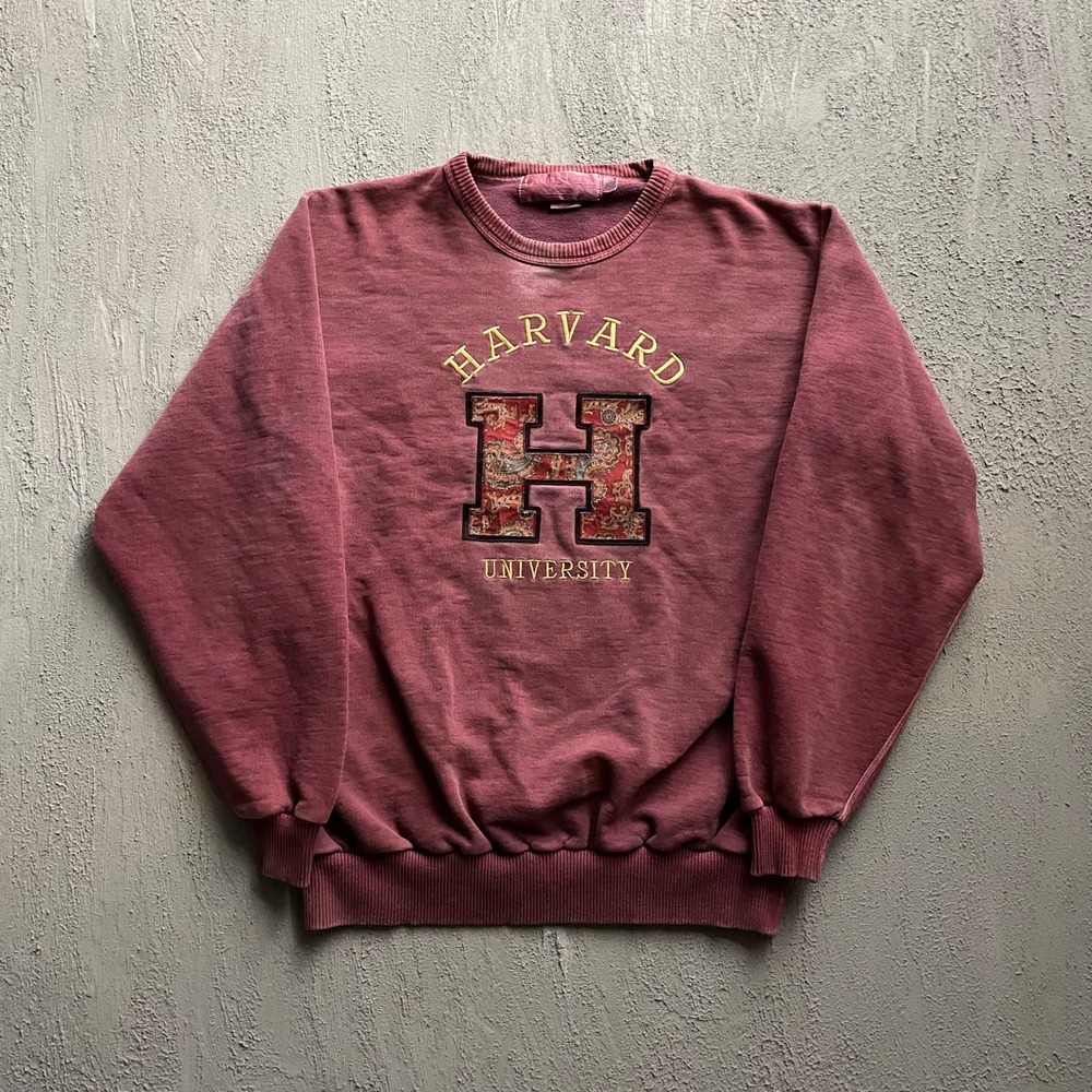 Vintage Harvard Paisley Patch Sweatshirt Mens XL Burgundy 90s Campus Crew